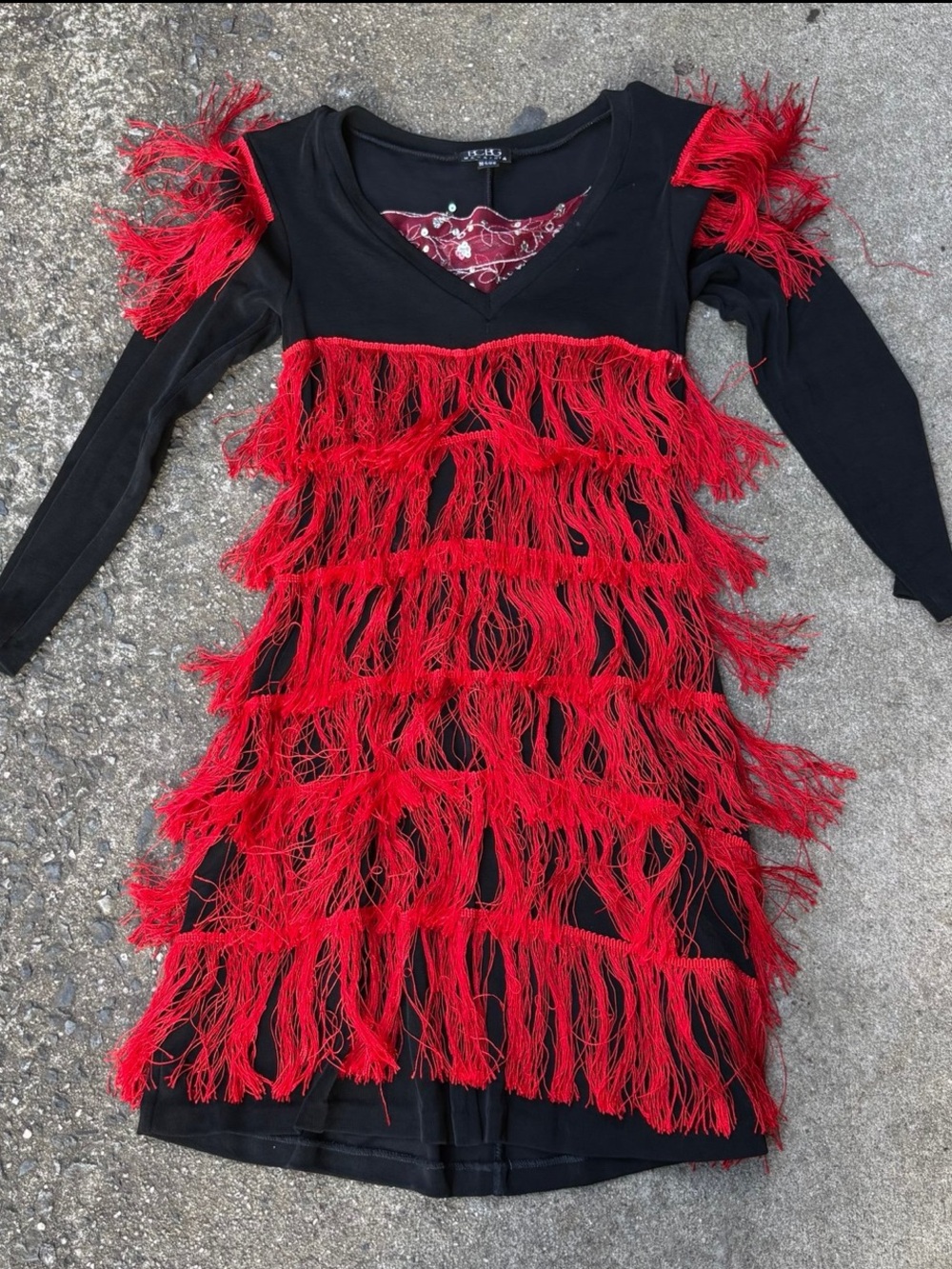 Black funky fringe long sleeve mini dress
